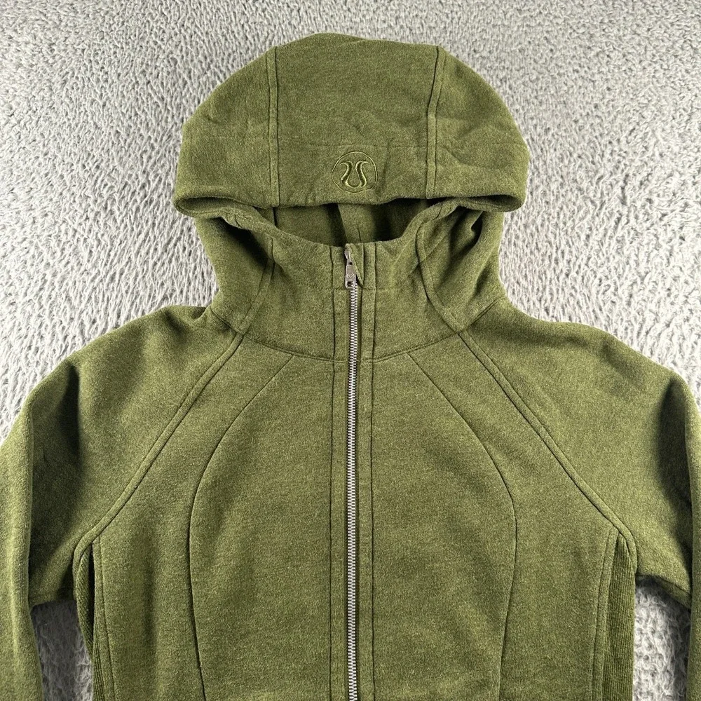 Lululemon Scuba Hoodie Womens 6 Olive Green Full Zip Jacket Thumbhole Athletic‎